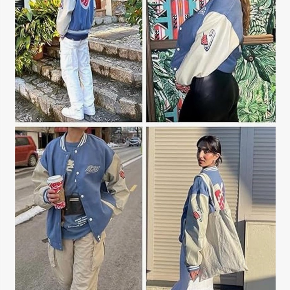 Trendy Blue and Cream Varsity Jacket